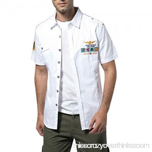 Mens Bomber Casual Embroidery Military Solid Pocket Short Sleeve T-Shirt Tops White B07QF9NNLX